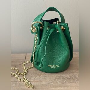 Anna Paola Green Leather Bucket Bag